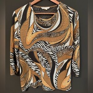 Allison Daley Animal Print 3/4 Sleeve Top Size Medium
